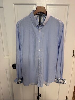 Denim & Flower Ricky Singh Men’s Light Blue Button-Down with Patterned Cuffs